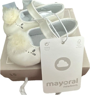 Zapatos de vestir Mayoral recién nacidos blancos nacidos Mary Jane’s recién nacidos talla 15 Foto 1 de 4