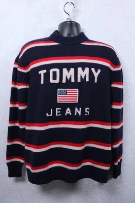 Suéter Tommy Hilfiger Mezcla Lana Para Mujer XL Bandera Americana Parche Azul Rayas Foto 1 de 4