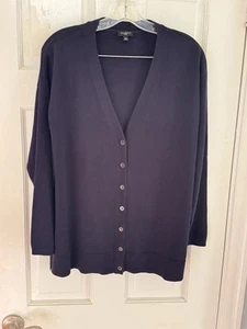 TALBOTS Everyday Girlfriend Cardigan Sweater Navy Blue Sz L Petite Career Preppy - Picture 1 of 10