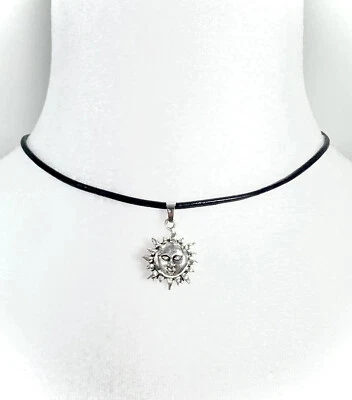 Free Spirit Fashion Sun Charm Black Leather Cord Choker Necklace 14-17in - Image 1 of 2