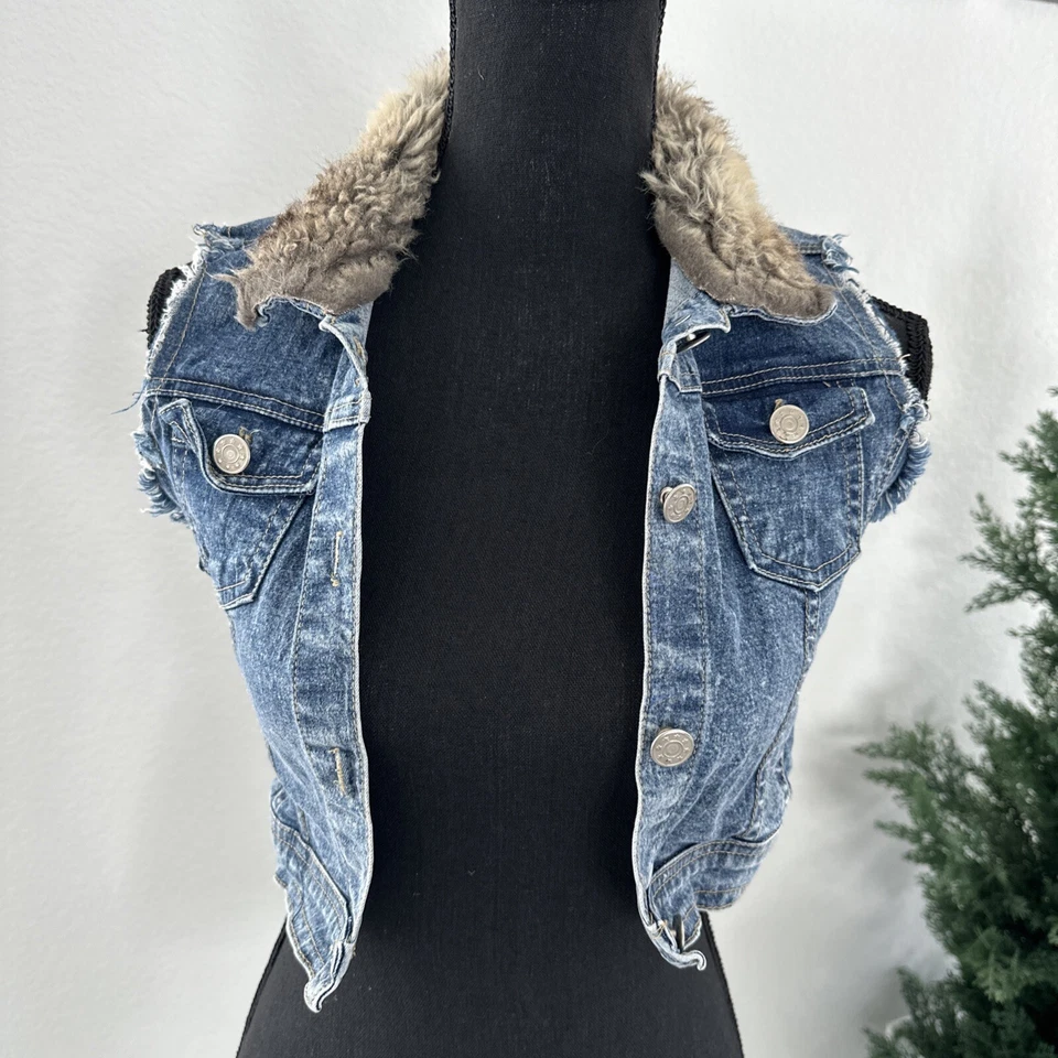 Chaleco Vaquero Flowers By Zoe con Cuello de Piel Sintética Niñas Talla XL Y2K 90S Núcleo Foto 1 de 4