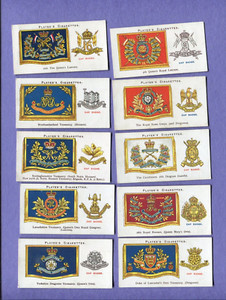 1924 JOHN PLAYER & SONS CIGARETTES DRUM BANNERS & CAP BADGES 10 TOBACCO CARDS