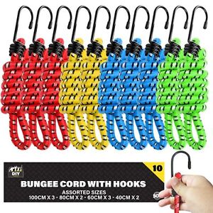 10-20 Heavy Duty Long Bungee Cords 40cm-1M Elastic Luggage Straps with Hooks Car