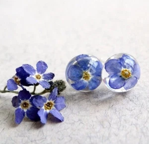Forget Me Not Pendientes Tachuelas Plata de Ley Postes Azul para Novia Resina Flor - Imagen 1 de 6