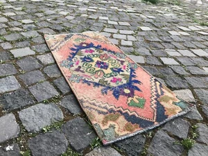 Turkish Vintage Small Rug Handmade Wool Bohemian Bath Mat Rug Traditional Rug - Picture 1 of 10