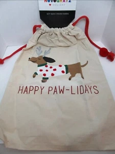 Novogratz Holiday Canvas Gift Bag Sack Dachshund Puppy Dog 20x28 Happy Pawlidays - Picture 1 of 4