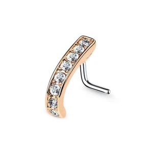 20 Gauge 1/4" Channel CZ  L Bend Rose Gold IP Barbell Nose Stud Rings Rings N80 - Picture 1 of 1