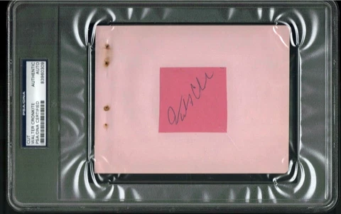 WALTER CRONKITE SIGNED  PSA/DNA AUTO HUGE SLABBED CUT AUTOGRAPH Cover