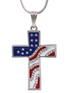 4th of July American Flag Patriotic Color Cross Star Independence Day Necklace - Picture 1 of 3