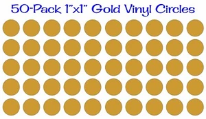 50er Pack - 1"x1" Runde Gold Vinyl Aufkleber/Aufkleber Kreise Tupfen Gestanzt - Bild 1 von 1