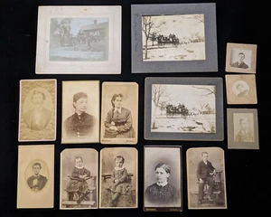 Lot Antique Family Photographs ~ Farm Thrashing Machine ~ Horse Wagons ~ ILL MI - Picture 1 of 16