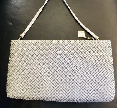 WHITING AND DAVIS  MESH EVENING CLUTCH SHOULDER BAG SILVER ZIP - Image 1 of 4