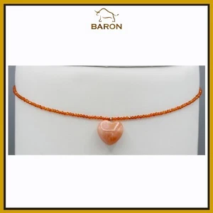 PERFECT HEART CHOKER NATURAL CARNELIAN STONE ADJUSTABLE 12.5-15.5 VALENTINE #18 - Picture 1 of 10