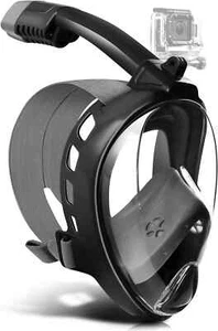 Set boccaglio 180° vista panoramica maschera snorkeling integrale supporto fotocamera taglia S nero. - Foto 1 di 5