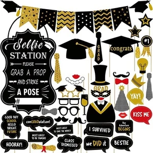 Graduation Party Photo Booth Props Kit plus Selfie Station Sign & Banner 163 Pcs - Picture 1 of 5