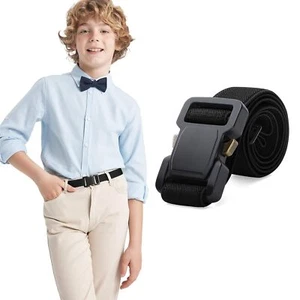 Boys Elastic Adjustable Belt Easy Clasp Alloy Buckle Stretch Belt Kids Unifor... - Picture 1 of 7