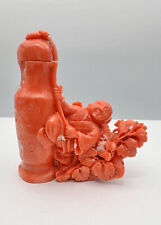 Antique Chinese Angel Skin MOMO Coral w Figural & Floral Motifs Snuff Bottle 98g