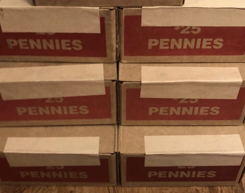 Sealed Bank Box 50 Rolls of Pennies $25 FV Unopened Unsearched Cover
