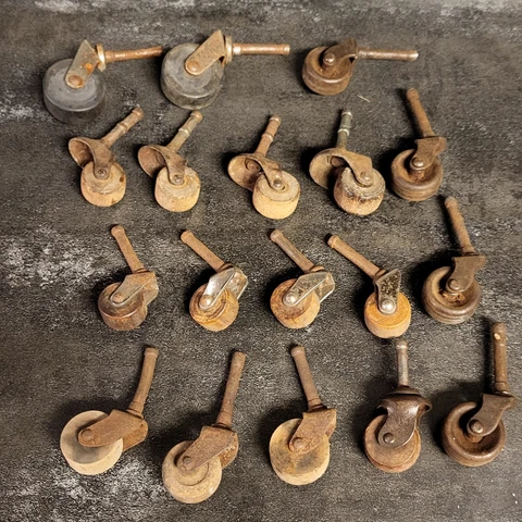 Lot Mixed Antique Caster Wheels Wood Metal Replacement Repurpose Salvage NICE Cover