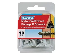 10 x NYLON PLASTERBOARD FIXINGS SELF DRILL HOLLOW WALLS PLUGS SCREWS 2276 - Picture 1 of 2