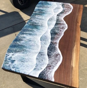 Ocean Epoxy Resin River Live Edge Custom Dinning Table Top For Restaurant & Bar - Picture 1 of 5