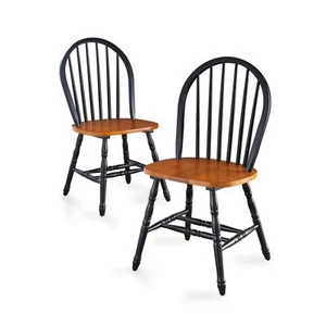 Gardens Autumn Lane Windsor Solid Wood Chairs, Set of 2, Black and Oak - Picture 1 of 7
