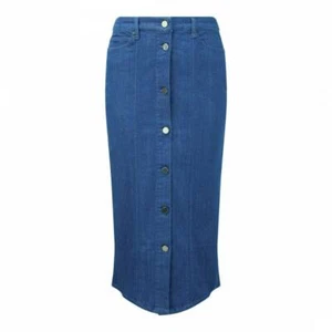 PURE COLLECTION Heritage Blue Denim Midi Skirt UK 16 LN004 HH 02 - Picture 1 of 3