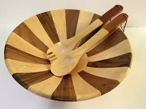 Vintage Mid-Century Modern 3-Piece Wooden Salad Bowl Set - BRAND NEW - Picture 1 of 7