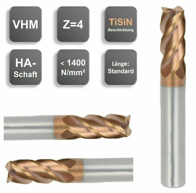 VHM Fräser, Schaftfräser, Universalfräser 1 - 20 mm, mit TiSiN-Beschichtung, Z=4 - Bild 1 von 4