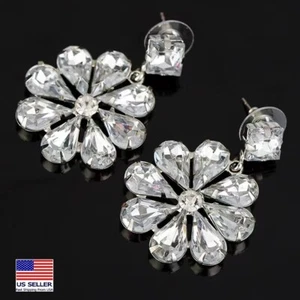 Fashion Women Crystal Jewelry Earrings 3D Big Flowers Retro Bling Tassel 1914 - Picture 1 of 4