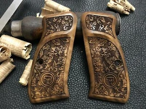 CZ 75 Compact, CZ P-01, CZ 75 D Compact Walnut Wood Grips with Thumb Rest Floral - Picture 1 of 6