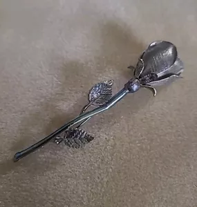 Vintage Silver Tone Textured Rose Brooch 4” Bud - Picture 1 of 7