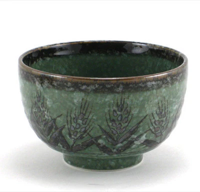 Tazón de fideos de sopa de arroz japonés 6,25" D porcelana verde marrón Mugi hecho en Japón Foto 1 de 4