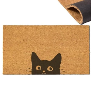 Assaoy Black Cat Doormat Coir Door Mat Outside Entrance,Funny Welcome Floor M... - Picture 1 of 6