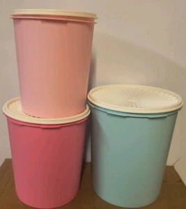 Neu Tupperware Heritage Light & Medium Rosa & Blau Kanister 3-teiliges Set - Bild 1 von 7