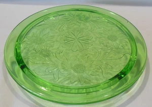Jeannette Glas 10 Zoll Sonnenblumengrün Fuß Kuchenplatte - Bild 1 von 6