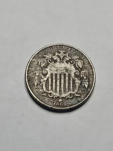 1869 US Shield Five Cent Nickel Coin 5c US Type Copper Nickel - Picture 1 of 3