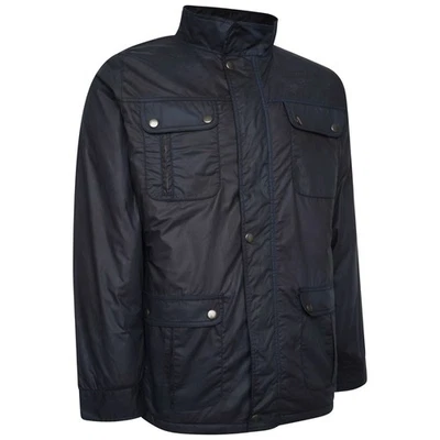 Men's Water-resistant Biker Style Jacket  fabric Wax Effect Navy demina - Image 1 of 4