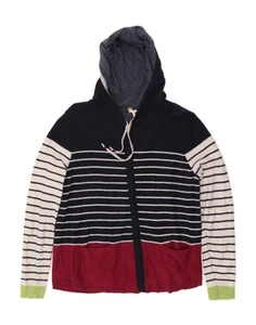 WHITE STUFF Womens Hooded Cardigan Sweater UK 14 Large Navy Blue Striped AN11 - Picture 1 of 3