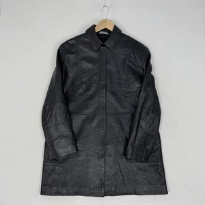 Marks And Spencer Leather Trench Coat Soft Long Jacket Button Up Y2K UK 16 - Picture 1 of 6