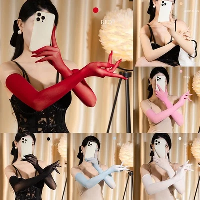 Women Sexy Tulle Long Gloves Nylon Seamless Semi Sheers Touchscreen Lucid Glove/ - Image 1 of 4
