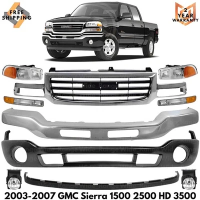 Front Bumper Chrome & Grille Assembly For 2003-2007 GMC Sierra 1500 2500 HD 3500 - Image 1 of 4