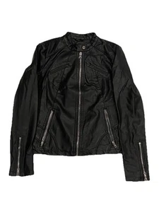 GUESS Women's Faux Leather Biker Jacket Black With Silver Hardware Size Small - Picture 1 of 15