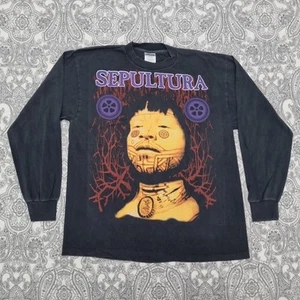 Vintage Sepultura Roots Metal Band T-Shirt Size XL Long Sleeve Graphic Print Tee - Picture 1 of 5