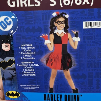 DC Super Villanos Harley Quinn Niño Disfraz S 6/6x Rubíes Tutú Máscara Guante Foto 1 de 4