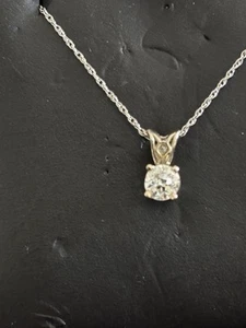 Estate 14kt Diamond Solitaire Pendant Necklace - Picture 1 of 3