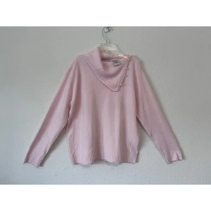 Vintage Sarah Bentley Pink Sweater Large Pearl Trim Collar 80s 90s Cottagecore - Picture 1 of 5