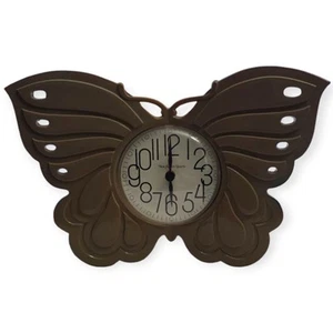 Vintage Burwood Butterfly Shape Old Quartz Clock Tan Plastic Wall Decor For Home - Picture 1 of 4