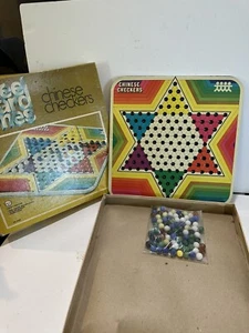 Vtg Metal Chinese Checkers steel board games Steel 1975 board glass marbles USA - Picture 1 of 10
