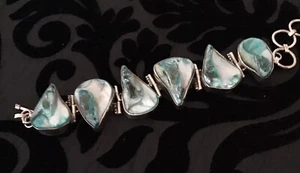 Abalone Shell Sterling Silver 925 Turquoise Blue Chunky Designer Bracelet - Picture 1 of 11